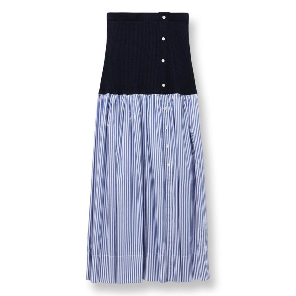 Staud Blue Knit & Poplin Striped Maxi Skirt - Picture 2 of 2